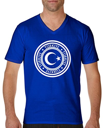 Comedy Shirts - Türkiye Wappen - Herren V-Neck T-Shirt - Royalblau/Weiss Gr. M von Comedy Shirts