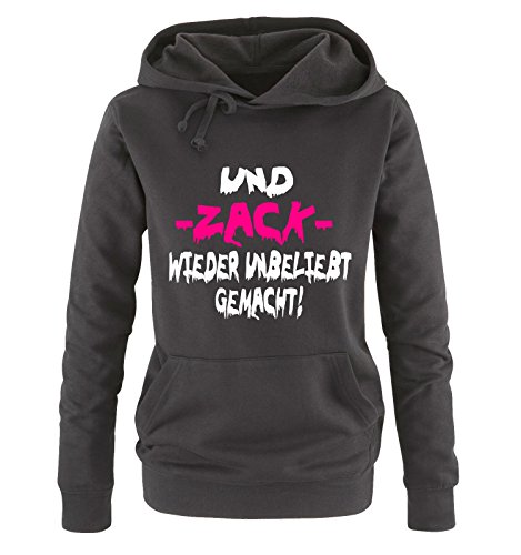 Comedy Shirts UND Zack Wieder Unbeliebt GEMACHT! - Damen Hoodie - Schwarz/Weiss-Pink Gr. L von Comedy Shirts