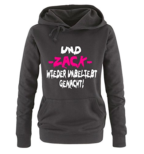 Comedy Shirts UND Zack Wieder Unbeliebt GEMACHT! - Damen Hoodie - Schwarz/Weiss-Pink Gr. M von Comedy Shirts