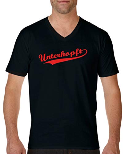 Comedy Shirts - Unterhopft - Oktoberfest - Herren V-Neck T-Shirt - Schwarz/Rot Gr. XXL von Comedy Shirts