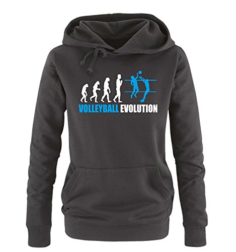 Comedy Shirts - Volleyball Evolution - Damen Hoodie - Schwarz/Weiss-Blau Gr. M von Comedy Shirts