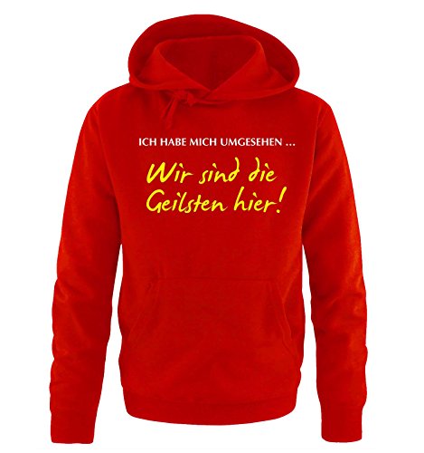 Comedy Shirts WIR SIND DIE GEILSTEN Hier ! - Herren Hoodie - Rot/Weiss-Gelb Gr. XL von Comedy Shirts