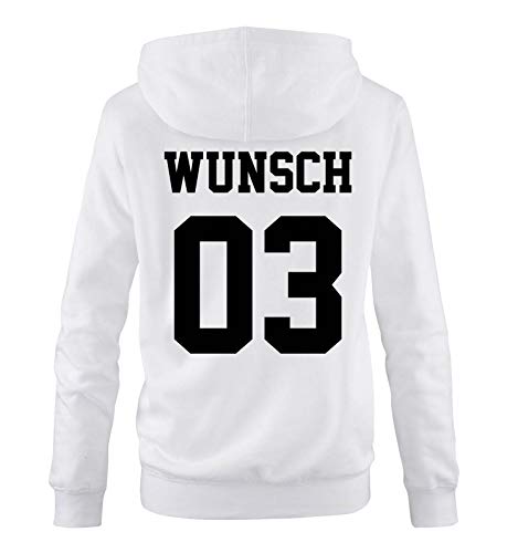 Comedy Shirts - Wunsch - Damen Hoodie - Weiss/Schwarz - Gr. L von Comedy Shirts