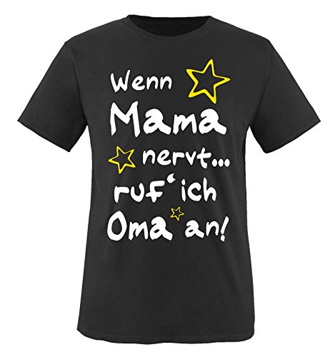 Comedy Shirts - Wenn Mama nervt. ruf´ ich Oma an! - Kinder T-Shirt - Schwarz/Weiss-Gelb Gr. 152-164 von Comedy Shirts