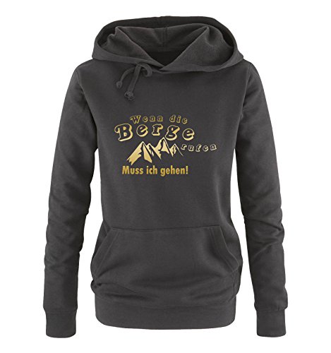 Comedy Shirts Wenn die Berge rufen - Berge - Damen Hoodie - Schwarz/Gold Gr. XL von Comedy Shirts