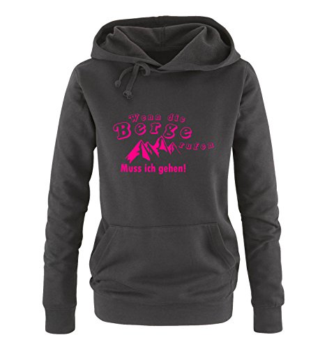 Comedy Shirts Wenn die Berge rufen - Berge - Damen Hoodie - Schwarz/Pink Gr. S von Comedy Shirts