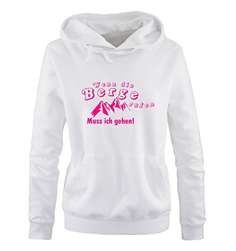 Comedy Shirts Wenn die Berge rufen - Berge - Damen Hoodie - Weiss/Pink Gr. M von Comedy Shirts