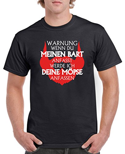 Comedy Shirts - Wenn du meinen Bart anfasst, werde ich Deine Möpse anfassen - Herren T-Shirt - Schwarz/Weiss-Rot Gr. 4XL von Comedy Shirts