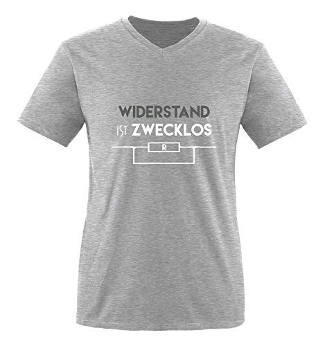 Comedy Shirts - Widerstand ist zwecklos - Herren V-Neck T-Shirt - Graumeliert/Weiss-Grau Gr. L von Comedy Shirts