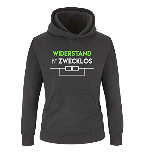 Comedy Shirts - Widerstand ist zwecklos - Jungen Hoodie - Schwarz/Weiss-Neongrün Gr. 152 von Comedy Shirts