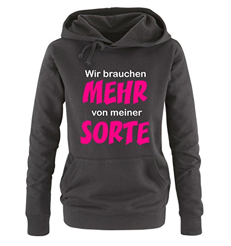 Comedy Shirts Wir brauchen MEHR von meiner Sorte - Damen Hoodie - Schwarz/Weiss-Pink Gr. M von Comedy Shirts