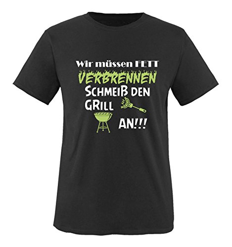 Comedy Shirts - Wir müssen Fett verbrennen schmeiß den Grill an!!! - Herren T-Shirt - Schwarz/Weiss-Grün Gr. 4XL von Comedy Shirts