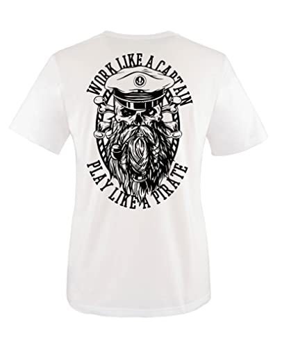 Comedy Shirts - Work Like a Captain, Play Like a Pirate - Vorne-Brust u. Hinten - Jungen T-Shirt - Weiss Gr. 122/128 von Comedy Shirts