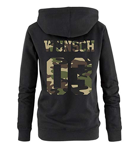 Comedy Shirts - Wunsch - Damen Hoodie - Schwarz/Camouflage I - Gr. L von Comedy Shirts