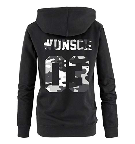 Comedy Shirts - Wunsch - Damen Hoodie - Schwarz/Camouflage II - Gr. M von Comedy Shirts