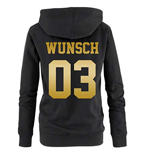 Comedy Shirts - Wunsch - Damen Hoodie - Schwarz/Gold - Gr. L von Comedy Shirts