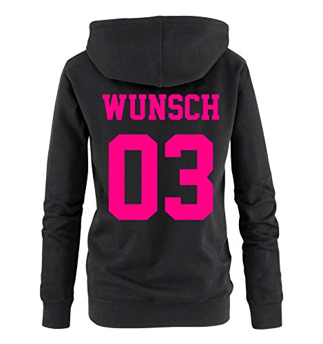 Comedy Shirts - Wunsch - Damen Hoodie - Schwarz/Pink - Gr. L von Comedy Shirts