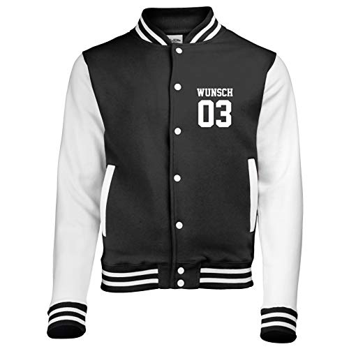 Comedy Shirts Wunsch - Jungen College Jacke - Schwarz/Weiss Gr. 152/158 von Comedy Shirts