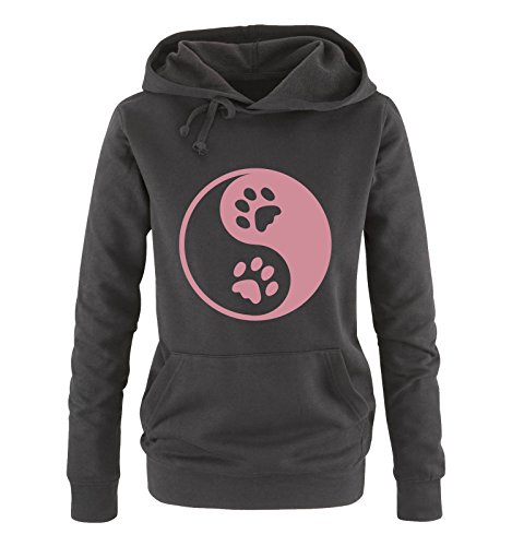 Comedy Shirts Yin Yang - Pfote 3 - Damen Hoodie - Schwarz/Rosa Gr. XL von Comedy Shirts