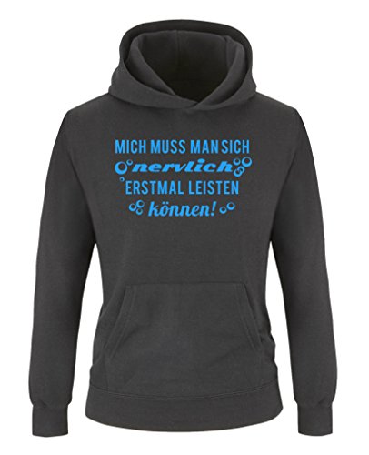 Comedy Shirts - mich muss man sich nervlich erstmal leisten können! - Mädchen Hoodie - Schwarz/Blau Gr. 110/116 von Comedy Shirts