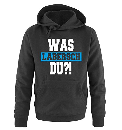 Comedy Shirts was LABERSCH DU?! - Herren Hoodie - Schwarz/Weiss-Blau Gr. XL von Comedy Shirts