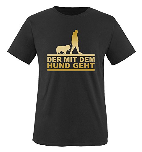 Der mit dem Hund geht - Herren T-Shirt - Schwarz/Gold Gr. 5XL von Comedy Shirts