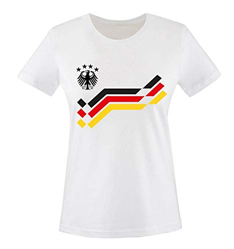 EM 2016 - Retro-Trikot - WUNSCHDRUCK - Damen T-Shirt - Weiss/Schwarz-Rot-Gelb Gr. L von Comedy Shirts