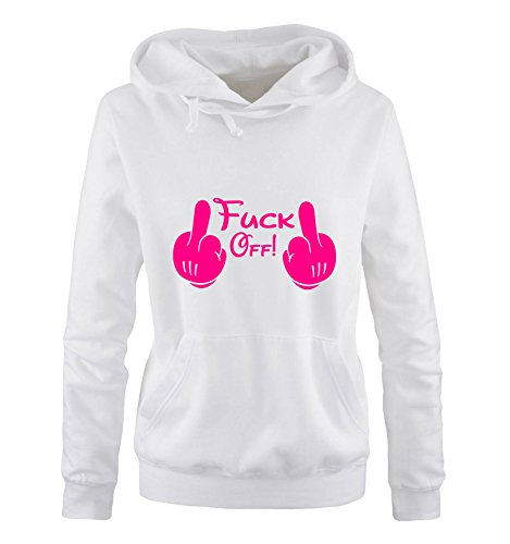Comedy Shirts - Fuck Off! - Comic Hände - Damen Hoodie - Weiss/Pink Gr. L von Comedy Shirts
