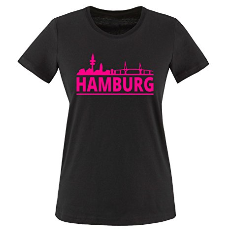 Hamburg - Skyline - Damen T-Shirt - Schwarz/Pink Gr. L von Comedy Shirts