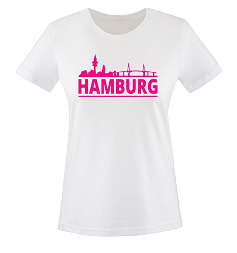 Hamburg - Skyline - Damen T-Shirt - Weiss/Pink Gr. XL von Comedy Shirts