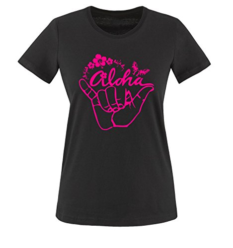 Hawaii Aloha Hang Loose - Damen T-Shirt Schwarz/Pink Gr. XL von Comedy Shirts