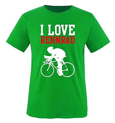 I Love RENNRAD - Kinder T-Shirt - Grün/Weiss-Rot Gr. 152-164 von Comedy Shirts