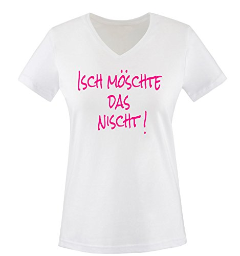 ISCH MÖSCHTE DAS NISCHT! - Damen V-Neck T-Shirt - Weiss/Pink Gr. XL von Comedy Shirts
