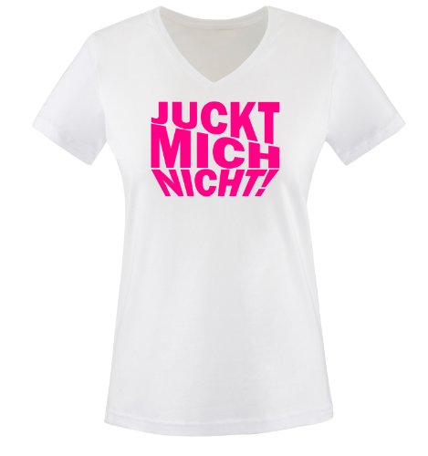 Juckt Mich Nicht ! - Einfarbig - Damen V-Neck T-Shirt - Weiss/Pink Gr. S von Comedy Shirts