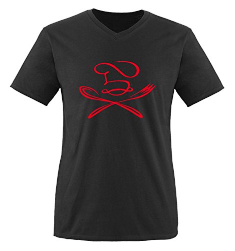 KOCH Motiv - Herren V-Neck T-Shirt - Schwarz/Rot Gr. XXL von Comedy Shirts