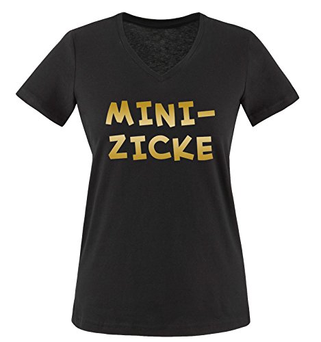 Mini-ZICKE - Damen V-Neck T-Shirt - Schwarz/Gold Gr. L von Comedy Shirts