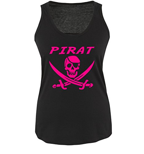 Pirat KOSTÜM - Damen Tank Top Shirt Schwarz/Pink Gr. XL von Comedy Shirts