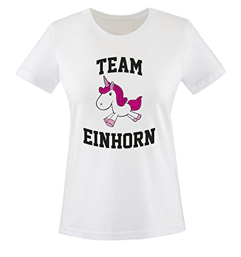 Team Einhorn - Damen T-Shirt - Weiss/Schwarz-Pink-Rosa Gr. XL von Comedy Shirts