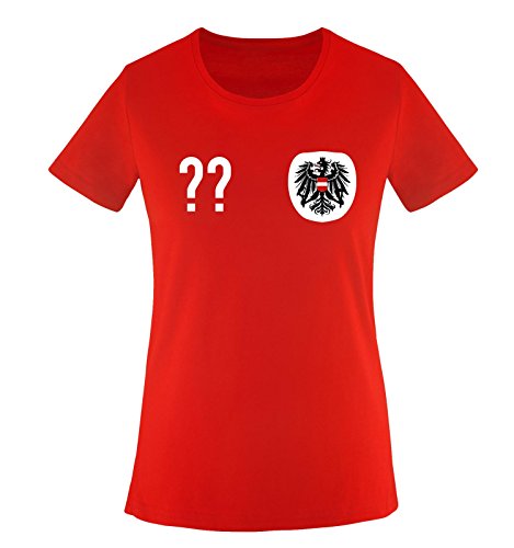 Trikot - at - WUNSCHDRUCK - Damen T-Shirt - Rot/Weiss-Schwarz Gr. S von Comedy Shirts