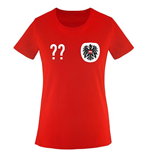 Trikot - at - WUNSCHDRUCK - Damen T-Shirt - Rot/Weiss-Schwarz Gr. XL von Comedy Shirts