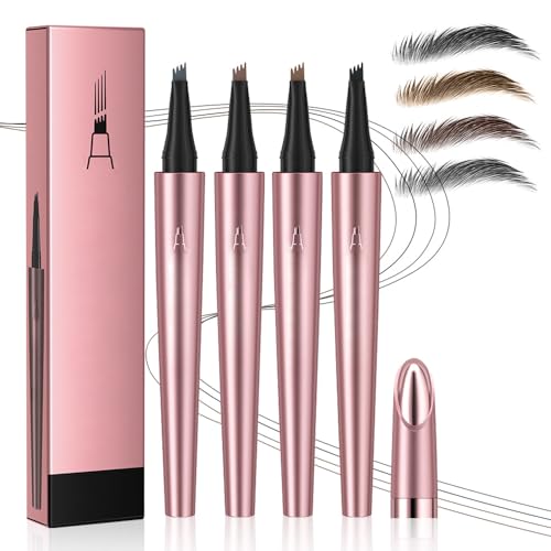Augenbrauenstift Wasserfest, 3D Microblading Eyebrow Pencil Augenbrauenstift mit 4-Zinken-Micro-Gabelspitzen-Applikator, Erzeugt Natürliche Augenbrauenfarbe (4pcs, 16g) von ComedyKing