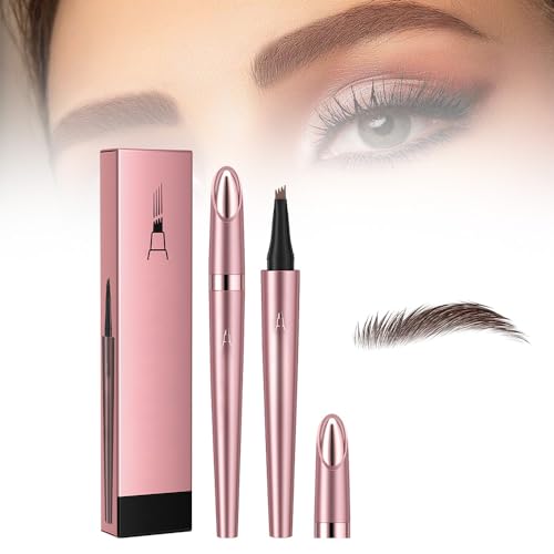 Microblading Augenbrauenstift, 2025 Neu Eyebrow Pencil mit 4 Mikrogabelspitzen, Upgrade Magie Microblading Eyebrow Pen, Augenbrauenstift Wasserfest für Natürliches Make up (Dunkelbraun) von ComedyKing