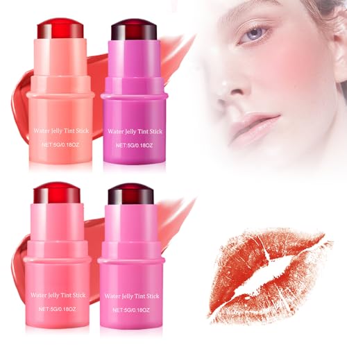 Milk Makeup Cooling Water Jelly Tint, Sheer Lip & Cheek Stain High Shine Non-Stick Gloss Lip MakeupLong Lasting Jelly Texture Moisturising, Milk Makeup Jelly Tint Blush (4 Packung) von ComedyKing