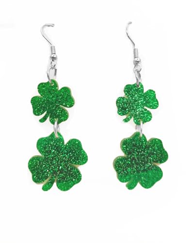 Comemela Patricks Day Accessories Glitzernde Kleeblatt-Ohrringe, baumelndes grünes Glückskleeblatt, baumelnde Ohrringe, lustig, irischer Urlaubsschmuck, Geschenk für Frauen, Small, Acryl, Kein von Comemela
