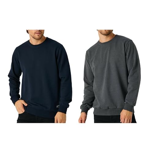 COMEOR Sweatshirt Herren Pullover Ohne Kapuze (2 Pack Schwarz/Dunkelblau XL) von COMEOR