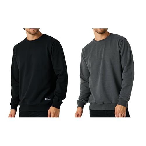 COMEOR Sweatshirt Herren Pullover Ohne Kapuze (2 Pack Schwarz/Dunkelgrau L) von COMEOR