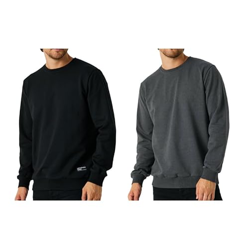 COMEOR Sweatshirt Herren Pullover Ohne Kapuze (2 Pack Schwarz/Dunkelgrau XL) von COMEOR
