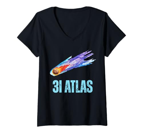 Damen 3I Atlas C/2025 N1 Interstellar Astronomer Komet Alien UFO T-Shirt mit V-Ausschnitt Damen 3I Atlas C/2025 N1 Interstellar Astronomer Komet Alien UFO T-Shirt mit V-Ausschnitt von Comet 3I Atlas C 2025 alien probe
