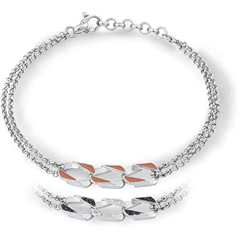 Comete Herren-Armband aus der Kollektion My Chain. Armband aus 925 ‰ Silber mit weißen und schwarzen Zirkonia und orangefarbener Emaille. Die Referenz ist UBR 1048, Sterling-Silber von Comete