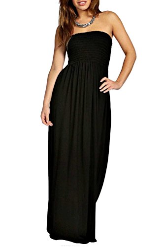 Comfiestyle Damen Maxikleid, trägerlos, gerafft, einfarbig Gr. 50, Schwarz von Comfiestyle